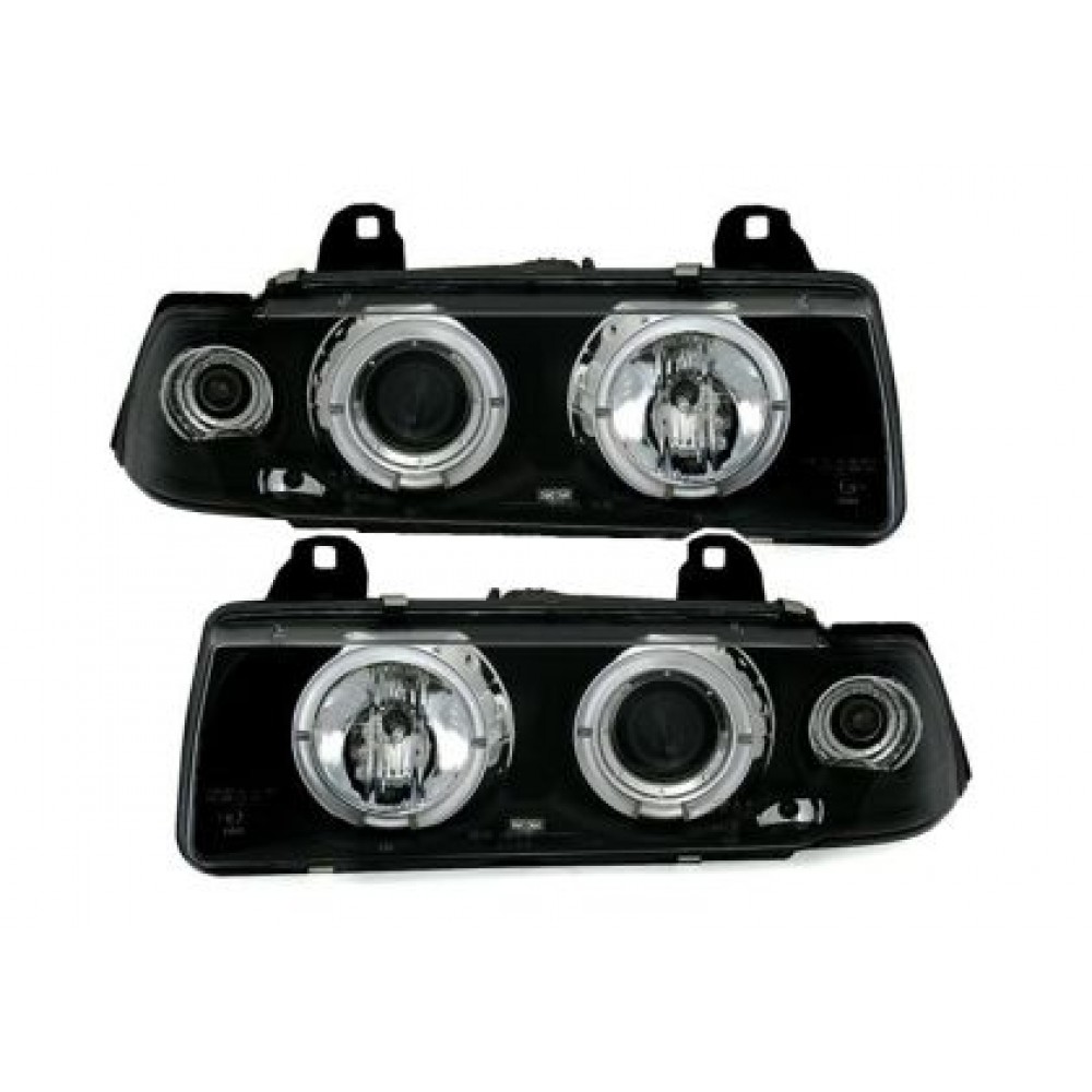 Кристални фарове Angel Eyes BMW E36  (1991-2099) 2D coupe - черни