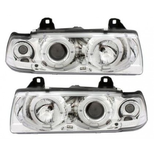 Кристални фарове за BMW E36 Angel Eyes (91-99) 2d coupe - хром