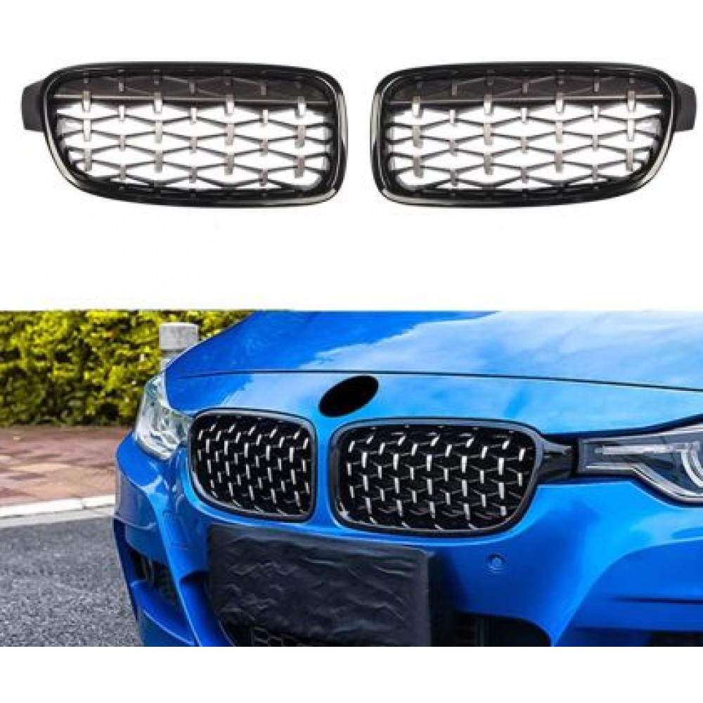 Решетки за BMW F30 (2011+) - Гланц - Diamond Design - хром / черно