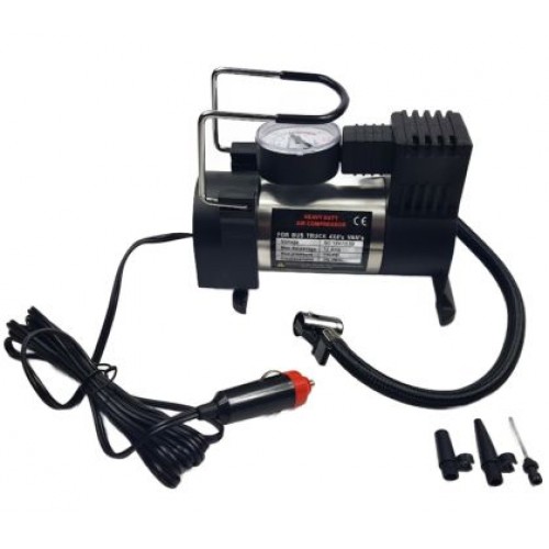 Компресор за гуми 12V, 120W, 10A с манометър, с букса за запалка и 3 приставки