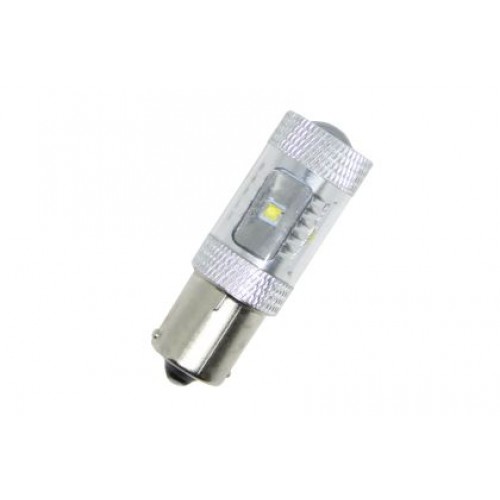 Диодна крушка BA15S с 6 х 5W CREE диода и лупа единична светлина бяла