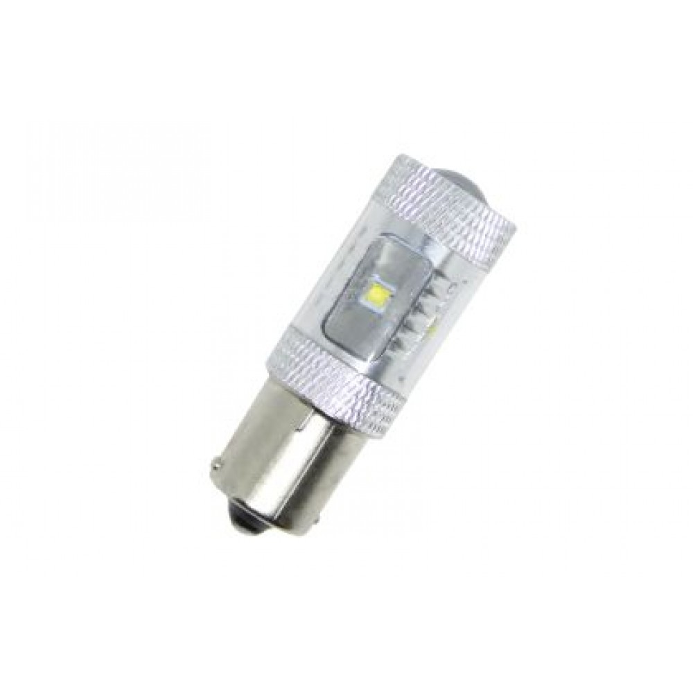 Диодна крушка BA15S с 6 х 5W CREE диода и лупа двойна светлина бяла