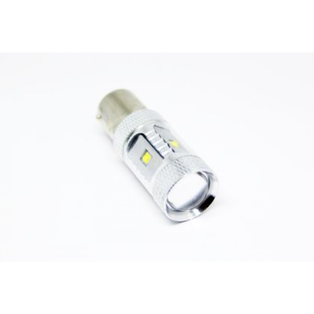 Диодна крушка BA15S с 6 х 5W CREE диода и лупа двойна светлина бяла