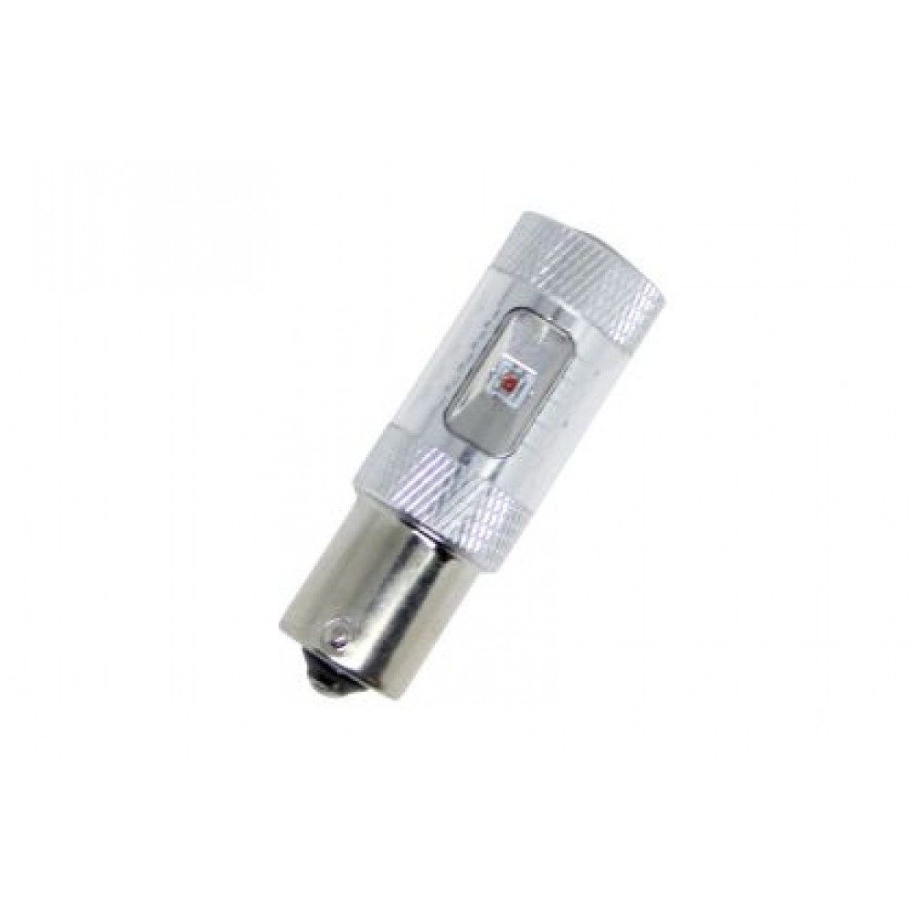 Диодна крушка BA15S с 6 х 5W CREE диода и лупа единична светлина червена