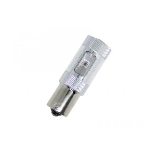 Диодна крушка BA15S с 6 х 5W CREE диода и лупа единична светлина червена