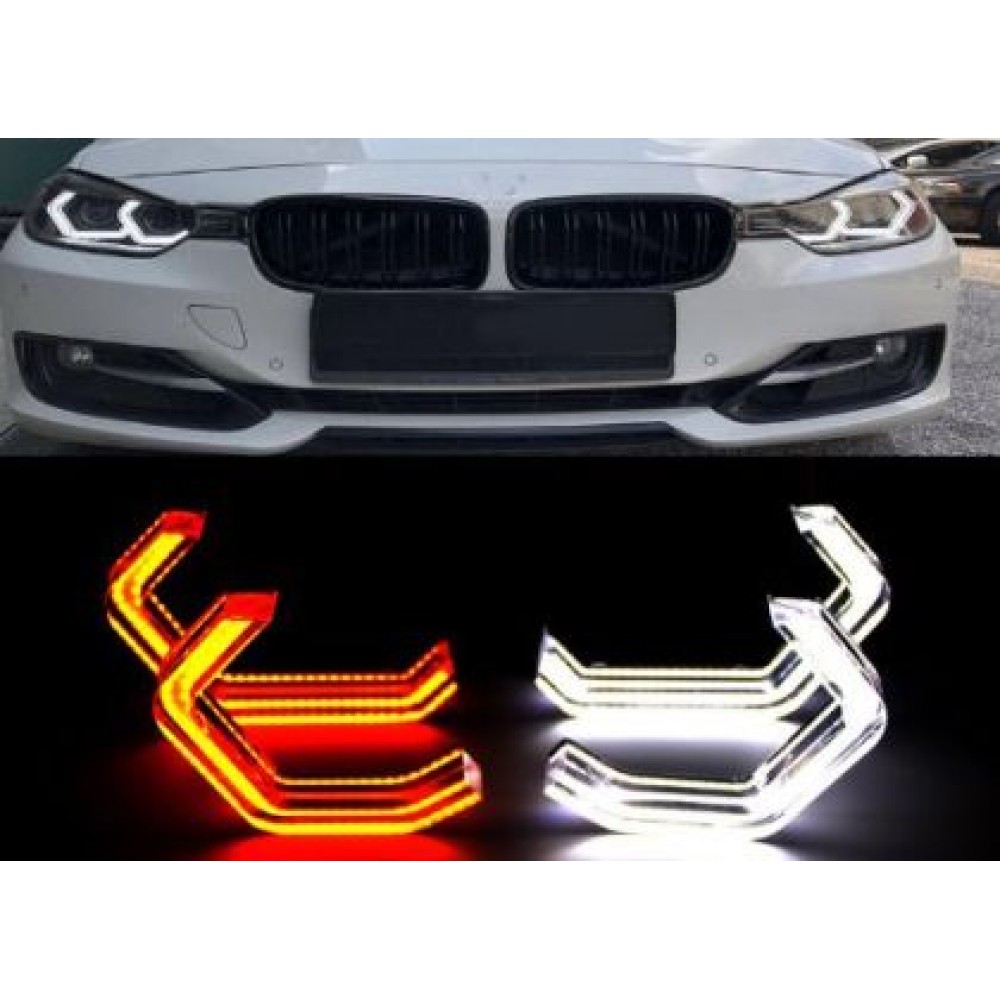 Диодни Ангелски Очи  за BMW F30 - U-Design - с два цвята и функция мигач (бял и жълт)