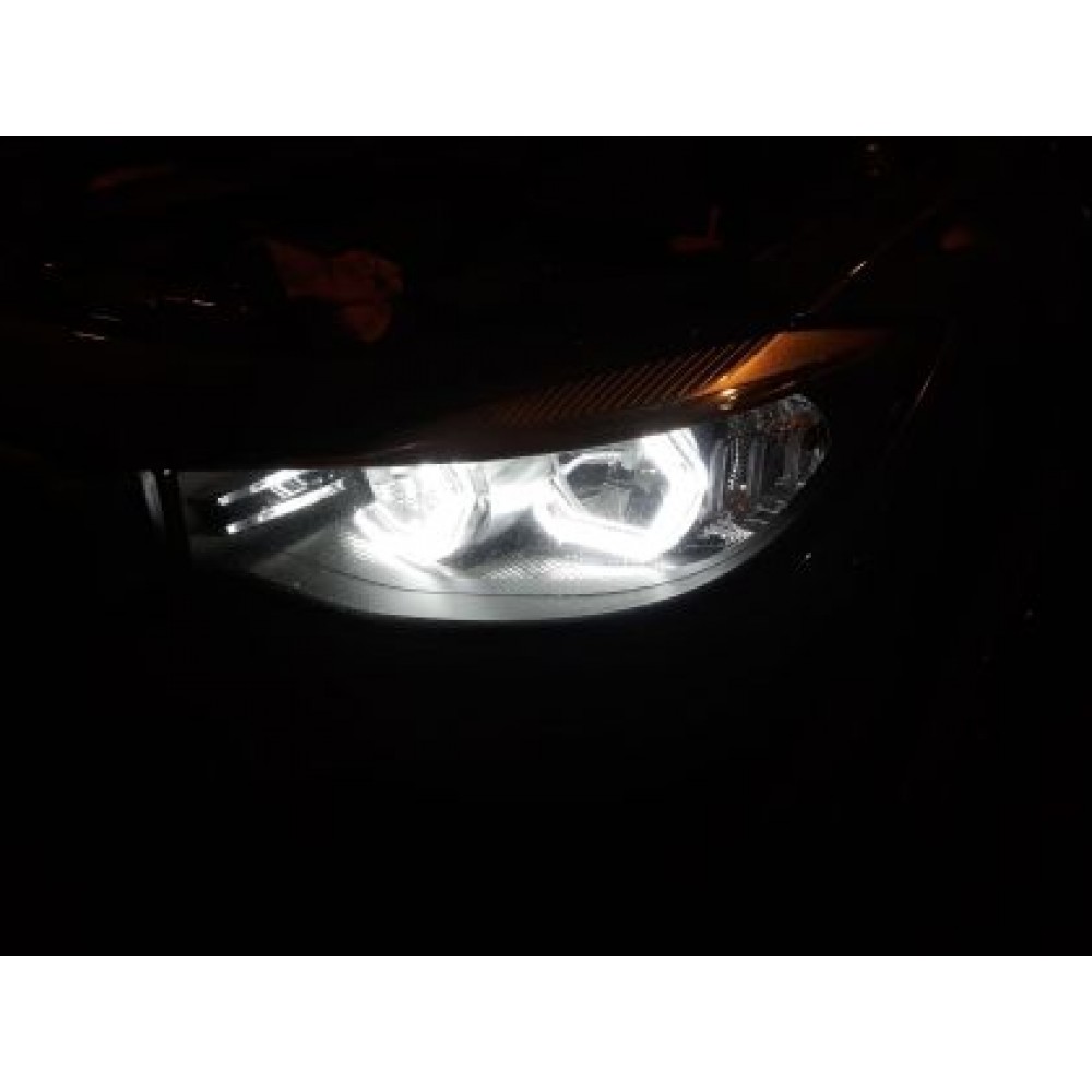 Диодни Ангелски Очи  за BMW F30 - U-Design - с два цвята и функция мигач (бял и жълт)
