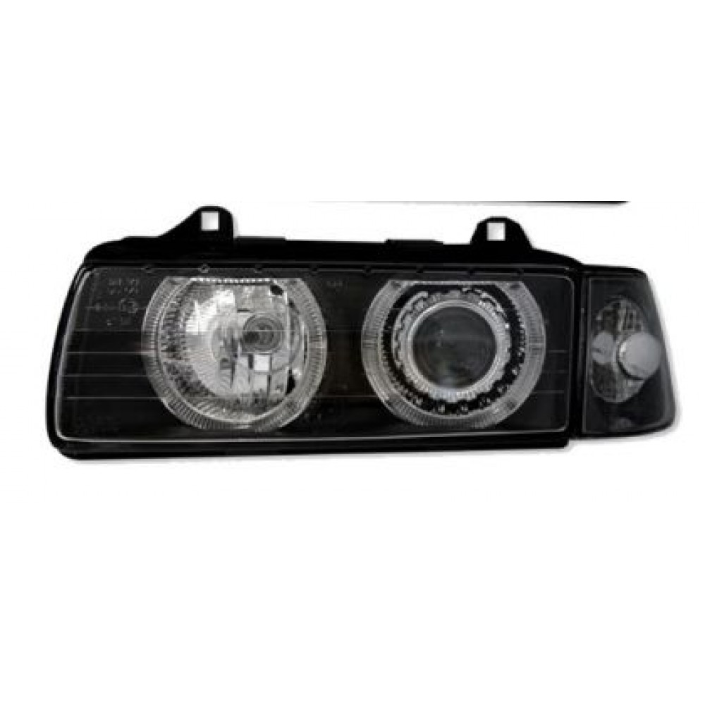 Кристални фарове  за BMW E36 Angel Eyes (1991-2000) 4d sedan - черни