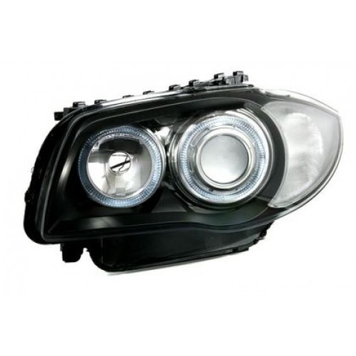 Кристални фарове за BMW E87 Angel Eyes (2004-2011) - черни