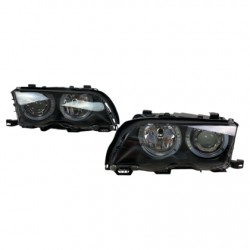 Тунинг фарове за BMW E46 седан (1998-2001) - черни с led ангелски очи 
